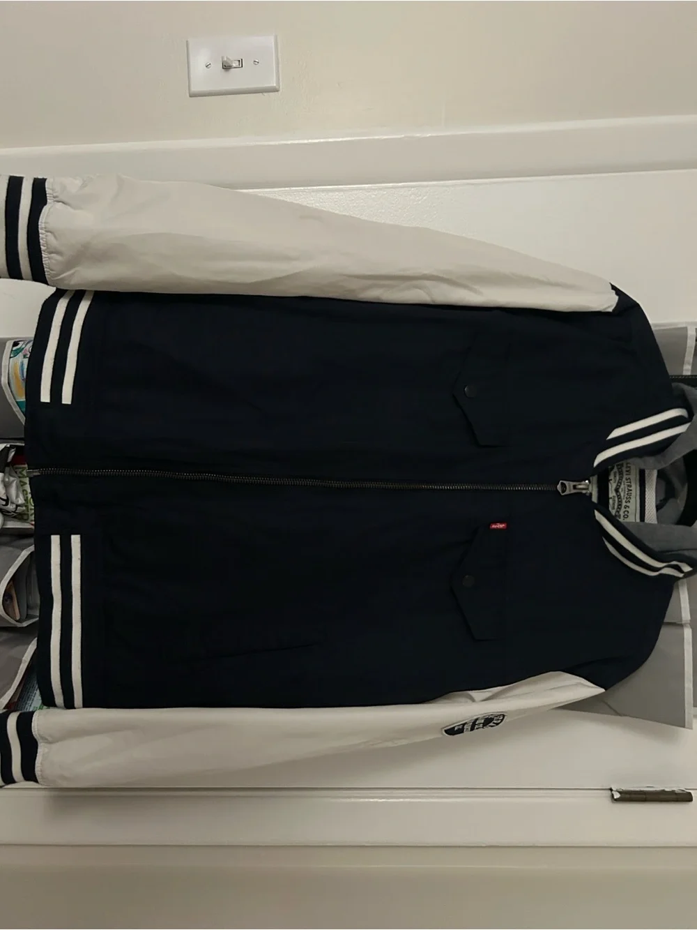Levi's Navy and White Varsity Bomber Jacket- unisex